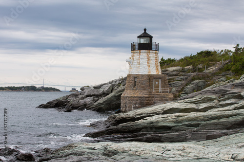 Castle Hill Lighthouse, Newport Rhode Island. This unique granite lighthouse stands at the entrance to the East Passage of Narragansett Bay. The grounds are adjacent to the Castle Hill Inn & Resort