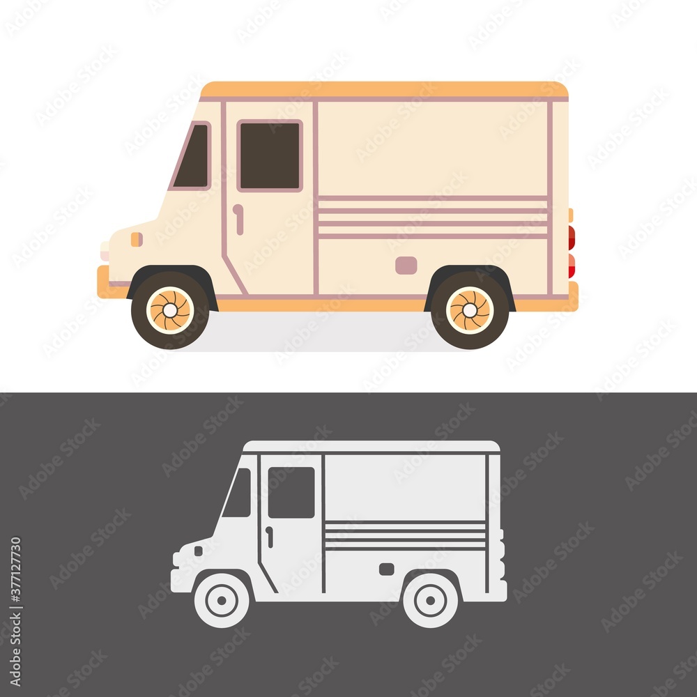 Metromite old school vintage van. Food or delivery retro truck. Car vector illustration.