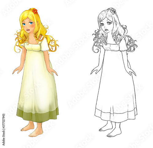 cartoon sketch scene beautiful princess illustration