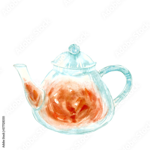Hand drawn watercolor teapot drink illustration.