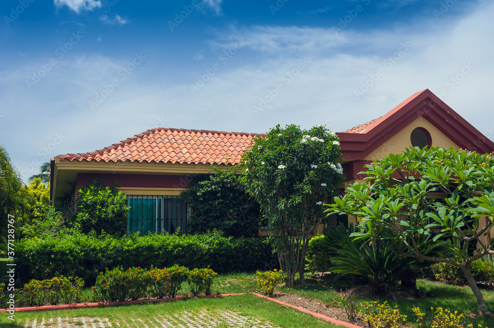 Beautiful Luxurious villa with an own swimming pool in Dominican Republic. summer residence on luxury Caribbean resort and beautiful garden. Beautiful Luxurious villa with an own swimming pool in Dominican Republic. summer residence on luxury Caribbean resort and beautiful garden.
