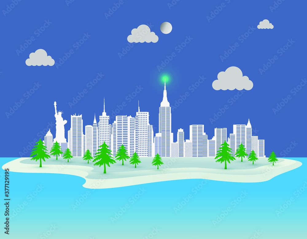 City illustration. Modern flat style tower and buildings on a vector blue background City illustration. Modern flat style tower and buildings on a vector blue background