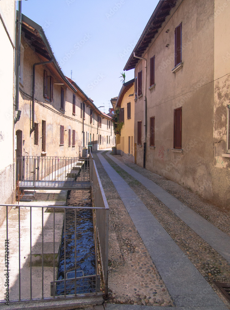 Gaggiano, narrow cobbled alleys of a medieval Italian village