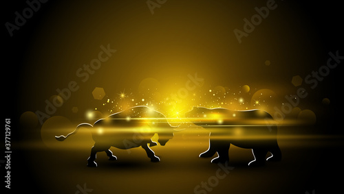 Stock market design of bull and bear with gold light effect vector illustration