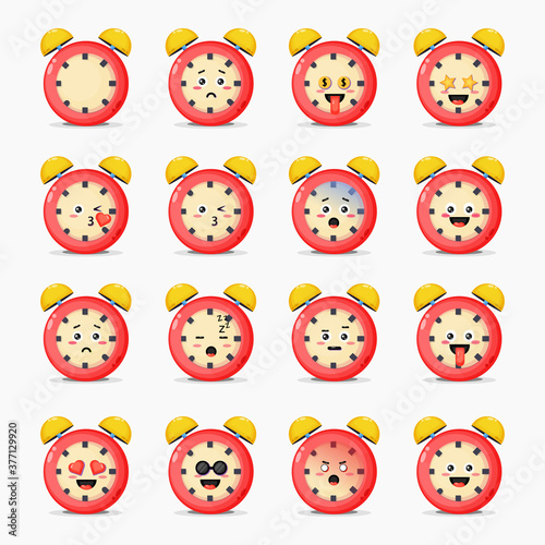 Set of cute alarm clock with expressions