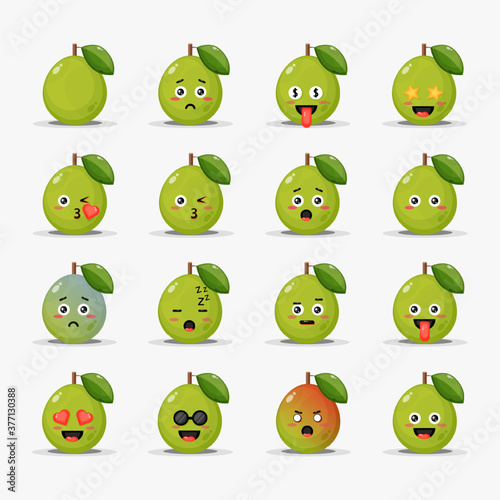 Set of cute guava with emoticons