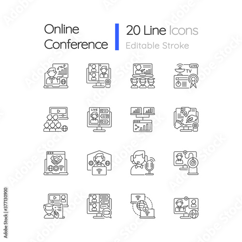 Online conference linear icons set