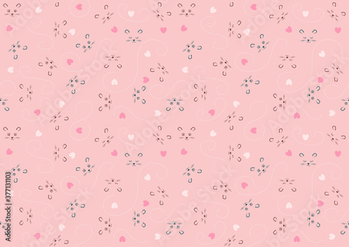 Seamless Baby Pattern with Animal Character and Decorations on Pink Background - Repetitive Print Texture Illustration, Vector