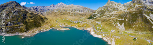 Montespluga, Italy, aerial view of the lake towards the Swiss border photo