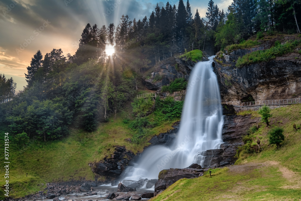 Steinsdalsfossen (also called ovsthusfossen or ofsthusfossen) waterfall in the village of Steine, Kvam, Vestland, Norway. Emperor Wilhelm II visited it every summer until the start of World War I. Steinsdalsfossen (also called ovsthusfossen or ofsthusfossen) waterfall in the village of Steine, Kvam, Vestland, Norway. Emperor Wilhelm II visited it every summer until the start of World War I.