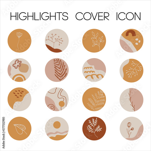 Big vector highlights cover icon set for social media stories. Abstract collection backgrounds with shapes, flowers doodle, dots and lines. Hand drawn round templates for contemporary bloggers.