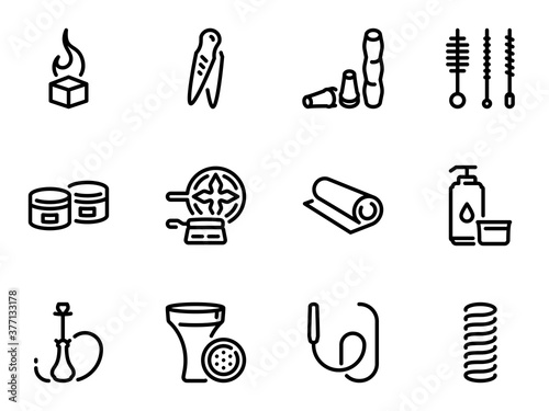 Set of black vector icons, isolated against white background. Illustration on a theme Hookah smoking