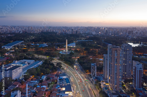 obelisk of São Paulo at dusk, seen from above, Brazil