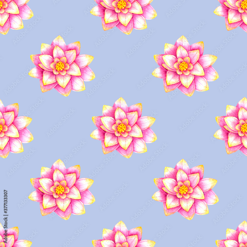 Pink lotuses seamless pattern,watercolor blooming flowers.Hand drawn floral illustration.Cute background for textile,fabrics designs,wallpaper,gift packaging,scrap paper,wrapping paper. Pink lotuses seamless pattern,watercolor blooming flowers.Hand drawn floral illustration.Cute background for textile,fabrics designs,wallpaper,gift packaging,scrap paper,wrapping paper.