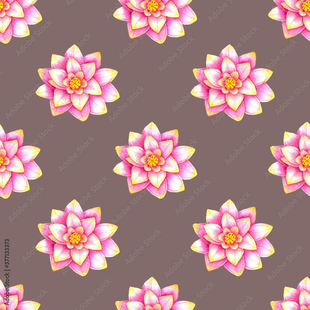 Pink lotuses seamless pattern,watercolor blooming flowers.Hand drawn floral illustration.Cute background for textile,fabrics designs,wallpaper,gift packaging,scrap paper,wrapping paper. Pink lotuses seamless pattern,watercolor blooming flowers.Hand drawn floral illustration.Cute background for textile,fabrics designs,wallpaper,gift packaging,scrap paper,wrapping paper.