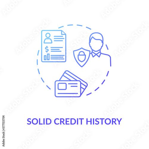 Solid credit history concept icon. Good banking account story. Business budget planning tips. Money increasing strategy idea thin line illustration. Vector isolated outline RGB color drawing
