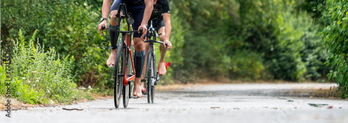 Triathletes cycling at a triathlon competition