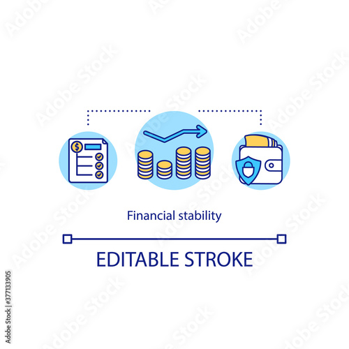 Financial stability concept icon. Saving money budget idea thin line illustration. Purse and coins. Vector isolated outline RGB color drawing. Editable stroke