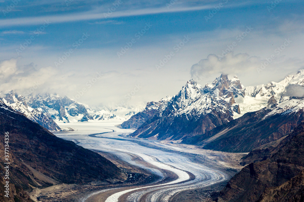 glaciers landscape of Karakorum range in Pakistan, biafo glacier with ...