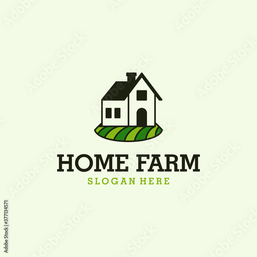 Cottage Simple Concept Logo. Illustration Nature Badge Brand Identity, Vineyard farmhouse logo. Country guest house icon.