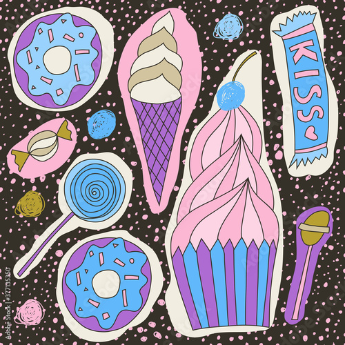 Vector illustration of hand drawn doodle sweets.