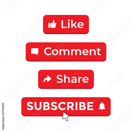 Button Icon Set for Channel. Like, Comment, Share, and Subscribe Vector Illustration