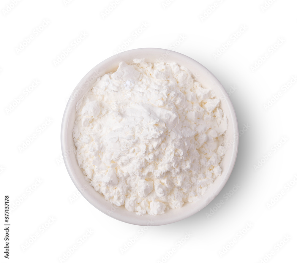 crispy flour in bowl isolated on white background