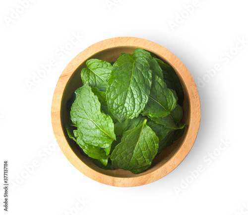 Mint leaves isolated top view on white background
