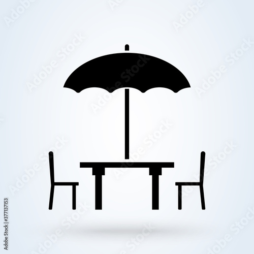 Thin line icons are set. The table and chair are outside. Silhouette Street Cafe. Vector style linear icons. Simple modern icon design illustration.