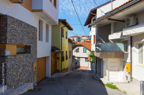 Narrow street in the historic district of Sarajevo. Bosnia and Herzegovina