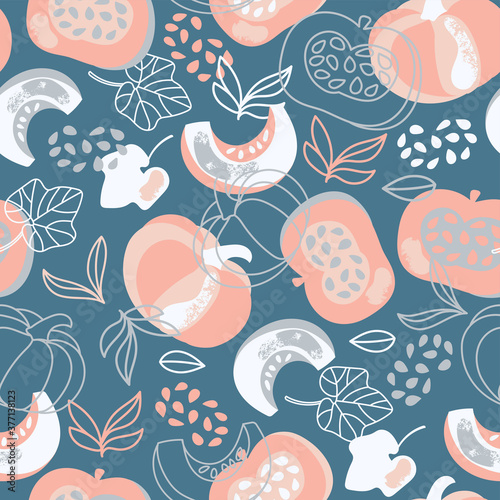 PUMPKIN DRESS Hand Drawn Seamless Pattern Vector Illustration