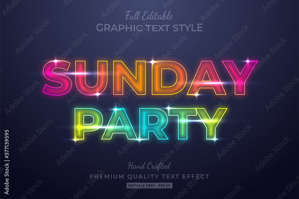 Sunday Party Neon Editable 3D Text Style Effect Premium