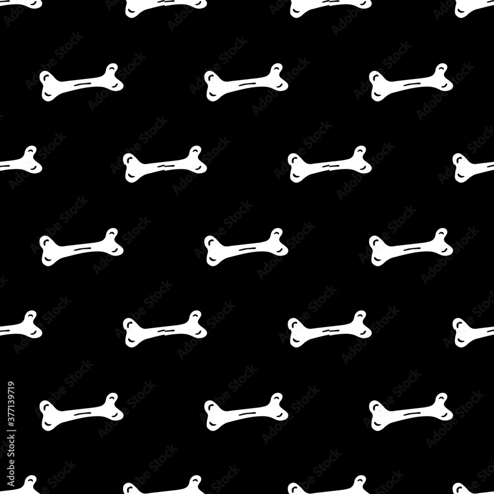 dog bone on black background seamless pattern, Halloween repeat wallpaper tile background. dog bone on black background seamless pattern, Halloween repeat wallpaper tile background.