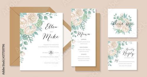 Rustic white peony wedding invitation template
