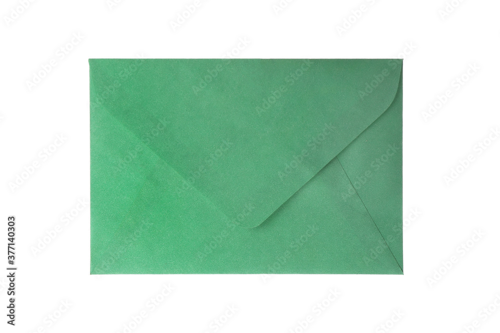 Green paper envelope isolated on white. Mail service Green paper envelope isolated on white. Mail service