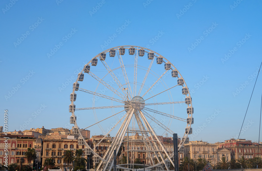Ferris wheel in the port of city of Cagliari - Sardinia - Aug 2020.