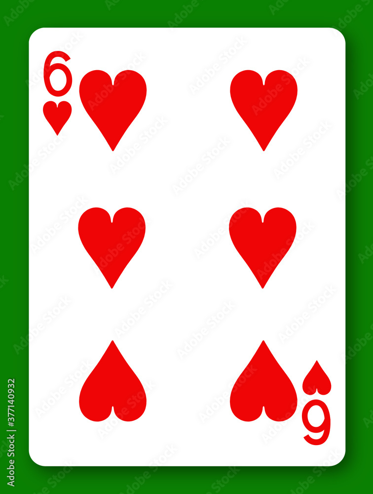 6 Six of Hearts playing card with clipping path to remove background and shadow 6 Six of Hearts playing card with clipping path to remove background and shadow