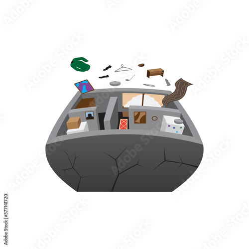 The house full of useless items is about to explode. Vector drawing