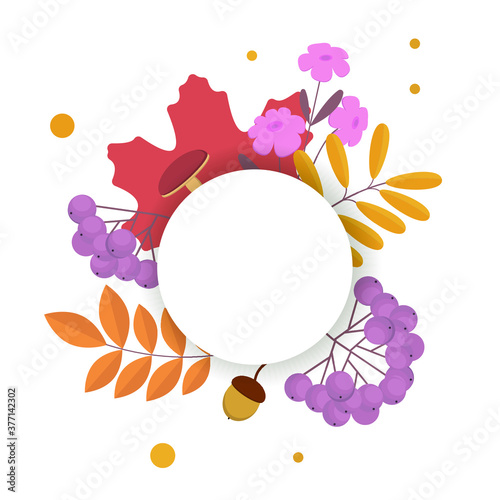 Autumnal background.Vector illustration of oak and maple leaves. Blank space. Autumnal template for an invitation ,advertising.The frame with an empty space surrounded by fallen leaves.