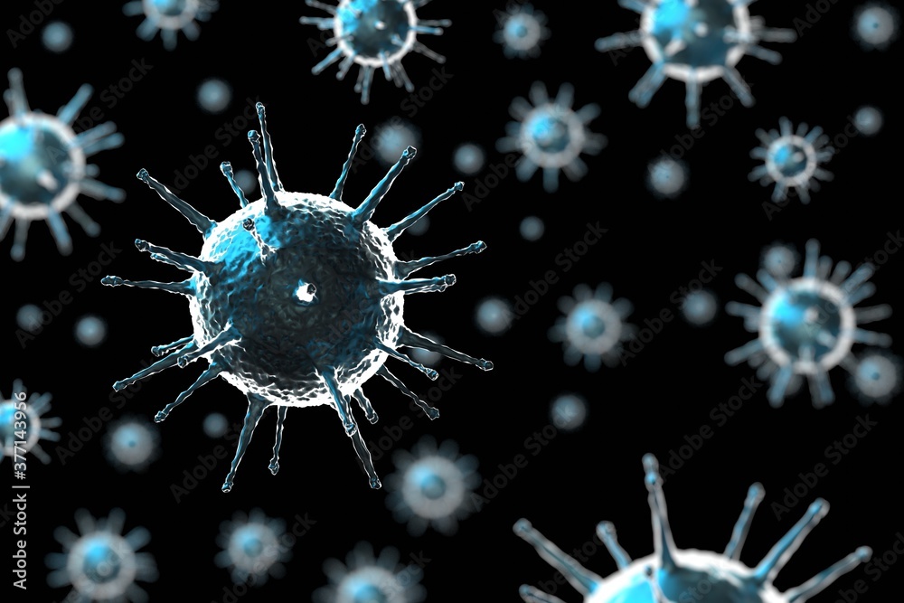 Coronavirus, Covid-19, SARS-CoV-2 virus cells - 3D illustration