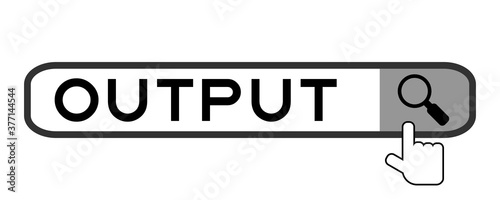 Search banner in word output with hand over magnifier icon on white background