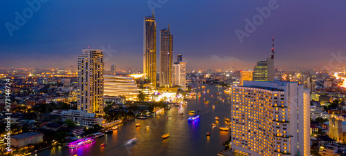 Bangkok City at night time  Hotel and resident area in the capital of Thailand  Bangkok Cityscape  Business district with high building at dusk
