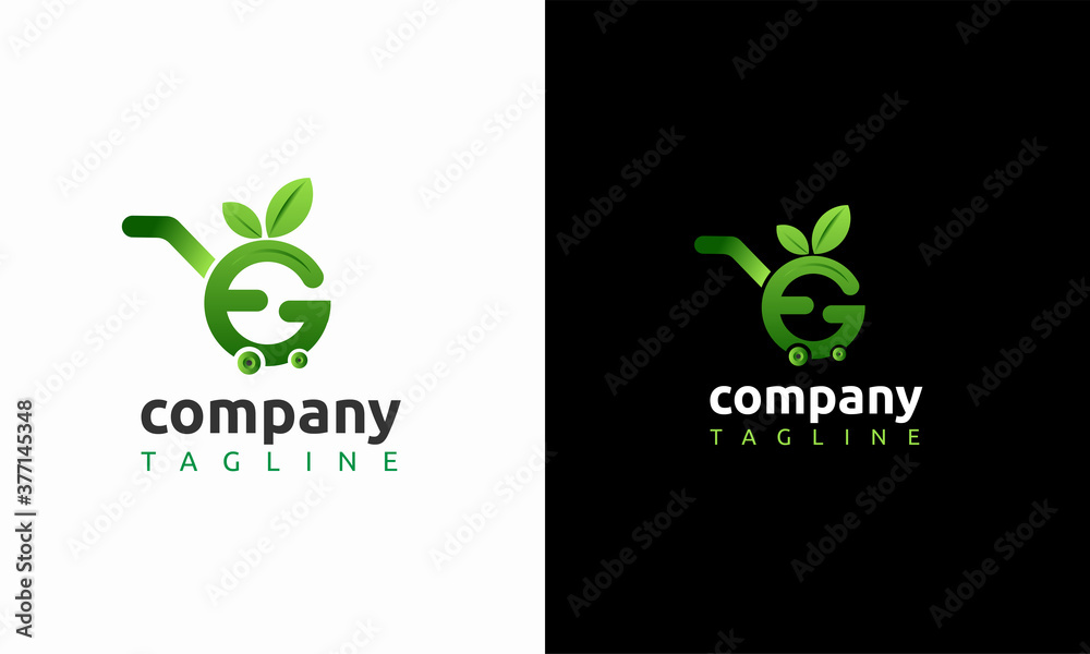 Shopping cart logo with letter e and g letter, Modern green logo for online grocery store logo template Shopping cart logo with letter e and g letter, Modern green logo for online grocery store logo template