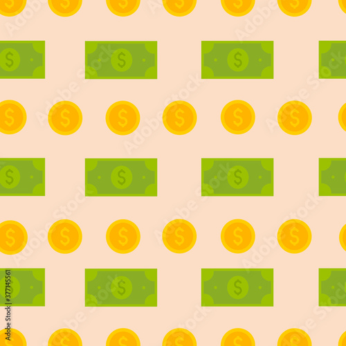This is a seamless pattern with money on a white background.