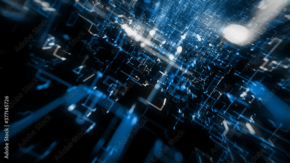 Abstract Digital Data Hi Tech Background Zoom In/ Illustration of a beautiful abstract technology background with data lines and corner particles zooming in with radial blur Abstract Digital Data Hi Tech Background Zoom In/ Illustration of a beautiful abstract technology background with data lines and corner particles zooming in with radial blur