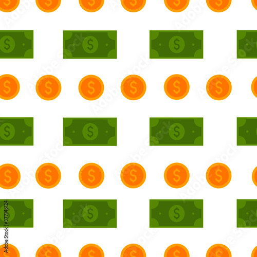 This is a seamless pattern with money on a white background.