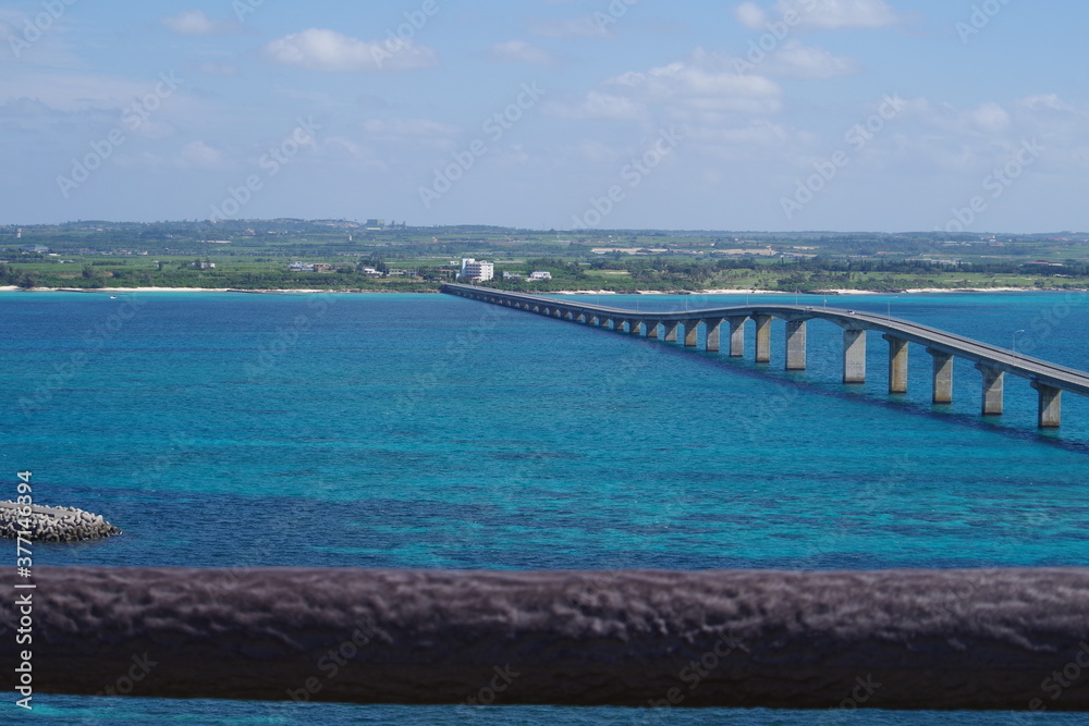 Kurima Bridge and Beautiful Sea View of Miyako Island, Okinawa Prefecture, Japan