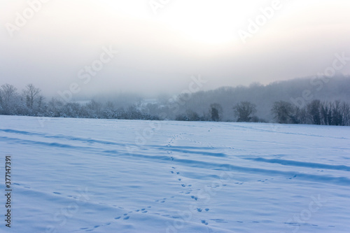 Winter Snow Fields and Farm