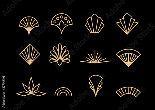 Beautiful set of Art Deco, Gatsby palmette ornates and design elements from 1920s fashion and design trends vector