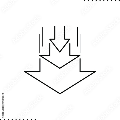 boost, crashing downward, falling arrows vector icon in outlines